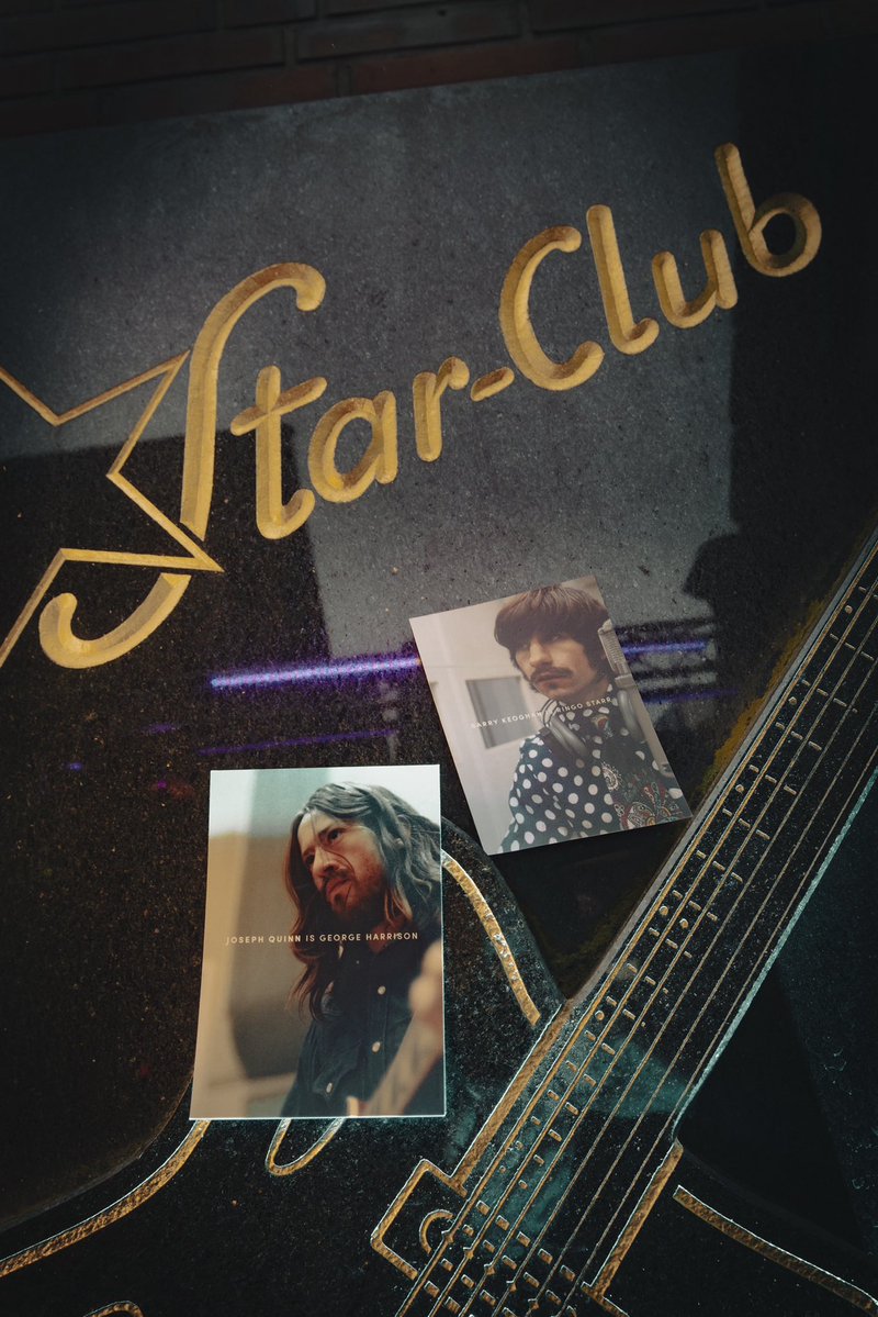 FilmUpdates's tweet image. People keep finding postcards showing the cast of the upcoming BEATLES films. These have been spotted at local record shops in NY, Hamburg, Tokyo and Liverpool.