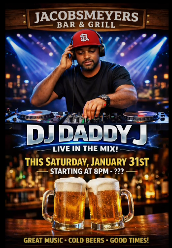 djdaddyj's tweet photo. This Saturday night, I'll be dropping the party tunes at Jacobsmeyers in Granite City! Come join the party! The guy in this photo may show up as well to bring my watch back! 😂 #mpressive #derrtydjs https://t.co/YHzlLOQjQu