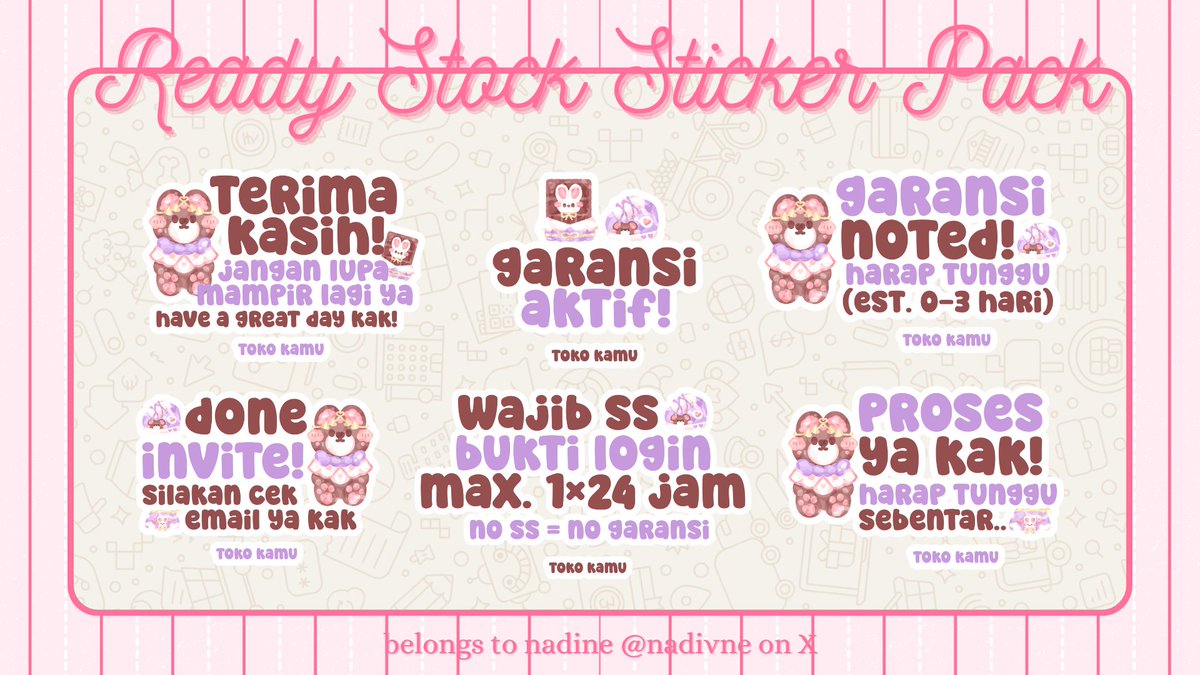 nadivne's tweet image. help repost yaach, maacii 🧸🛍️ 

₊˚🧃📮 HEMLOO OLL! nadine ada 4 sticker pack yang ready untuk dijemput hari enih. ketuk wasapku jika kamu berminat. tidak lupa aku ingatkan untuk 𝙗𝙖𝙘𝙖 𝙙𝙚𝙩𝙖𝙞𝙡 𝙙𝙞 𝘼𝙇𝙏 sebelum jemput yaa bubb 🛒☀️ ₊˚

#zonauang #zonajajan #zonaba