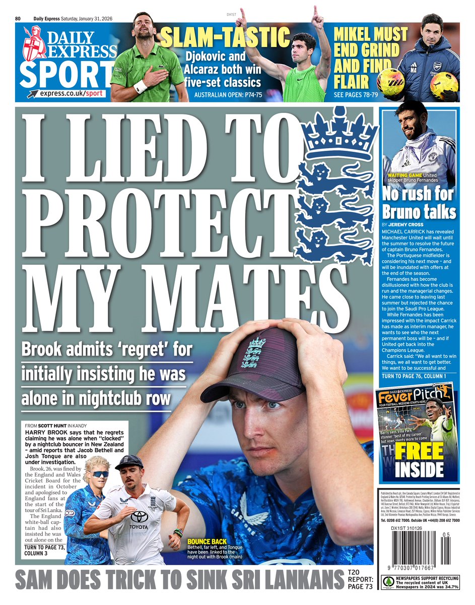 "I LIED TO PROTECT MY MATES"

More Here: t.ly/_Gl0V

Saturday 31 January 2026's #SportPage / #BackPage of <a href="/Daily_Express/">Daily Express</a> by @ScottHunt92 for <a href="/DExpress_Sport/">Express Sport</a>.

#DailyExpress
#TomorrowsPapersToday
#IBPAPERS