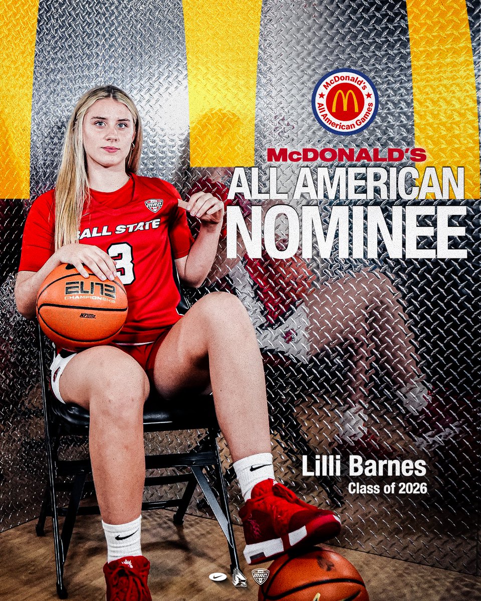 BallStateWBB's tweet photo. We’re Lovin’ it. 🍔❤️

Incoming freshman Lilli Barnes earns a McDonald’s All-American nomination.

1900+ PTS | 700+ REB | 500+ STL | 500+ AST | 100 BLK

All-American energy 🔥
#ChirpChirp x #AllInOnRed https://t.co/NhPEsTIVgq