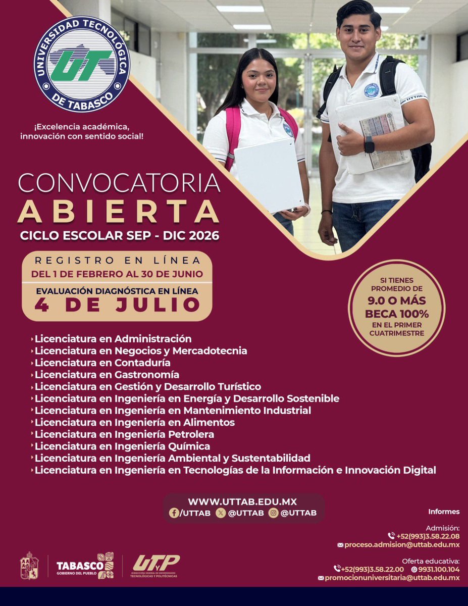 📢 ¡ATENCIÓN ASPIRANTES! 
​Se les informa que el proceso de registro para el ciclo escolar 2026 inicia el 1° de febrero, 🚀Consulta la siguiente información: goo.su/mtLllT