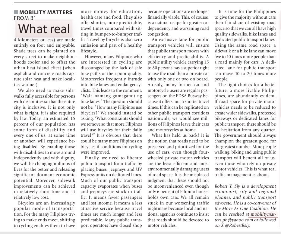 WHAT REAL TRAFFIC MANAGEMENT IS ABOUT.  It is time for the Philippines to give the majority without cars their fair share of existing road space so that we can all have high quality sidewalks, bike lanes and dedicated public transport lanes. manilatimes.net/2026/01/31/bus…