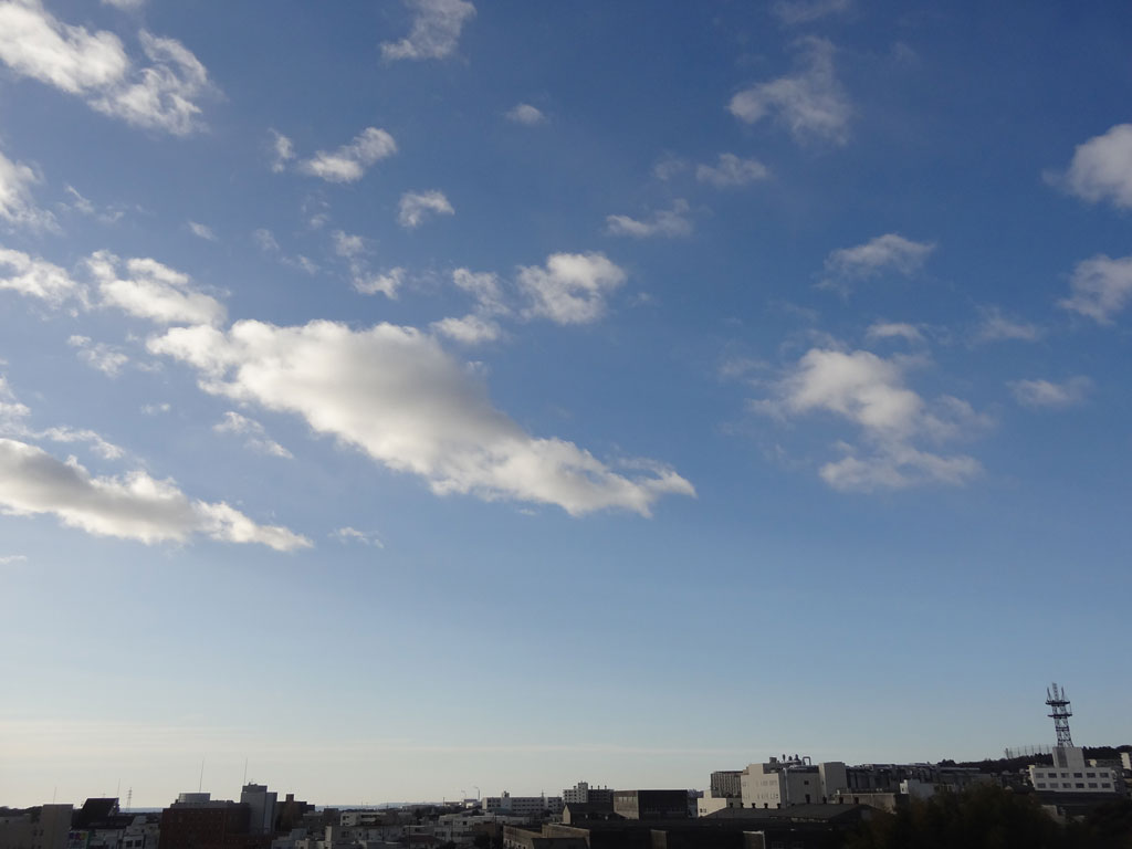 【2026年01月31日09時の空】日立市役所は、晴れています。冬型の気圧配置ですが、寒気の影響があるため、今日の日立市は、晴れますが、雲が広がる時がある見込みです（市役所での最高気温８℃）。明日は、晴れ時々曇りの予想です(最低気温マイナス２℃、最高気温１０℃）。#日立市天気