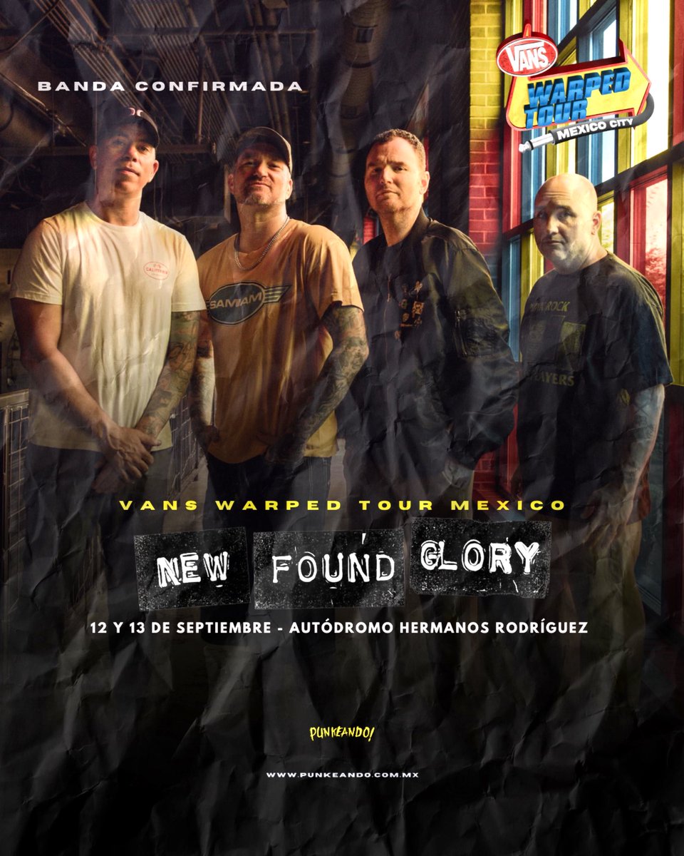 Continúa la revelación del cartel del Vans Warped Tour y New Found Glory se suma como la segunda banda confirmada para la edición México. Además, será otra de las bandas que encabezará las ediciones de Orlando y Washington.