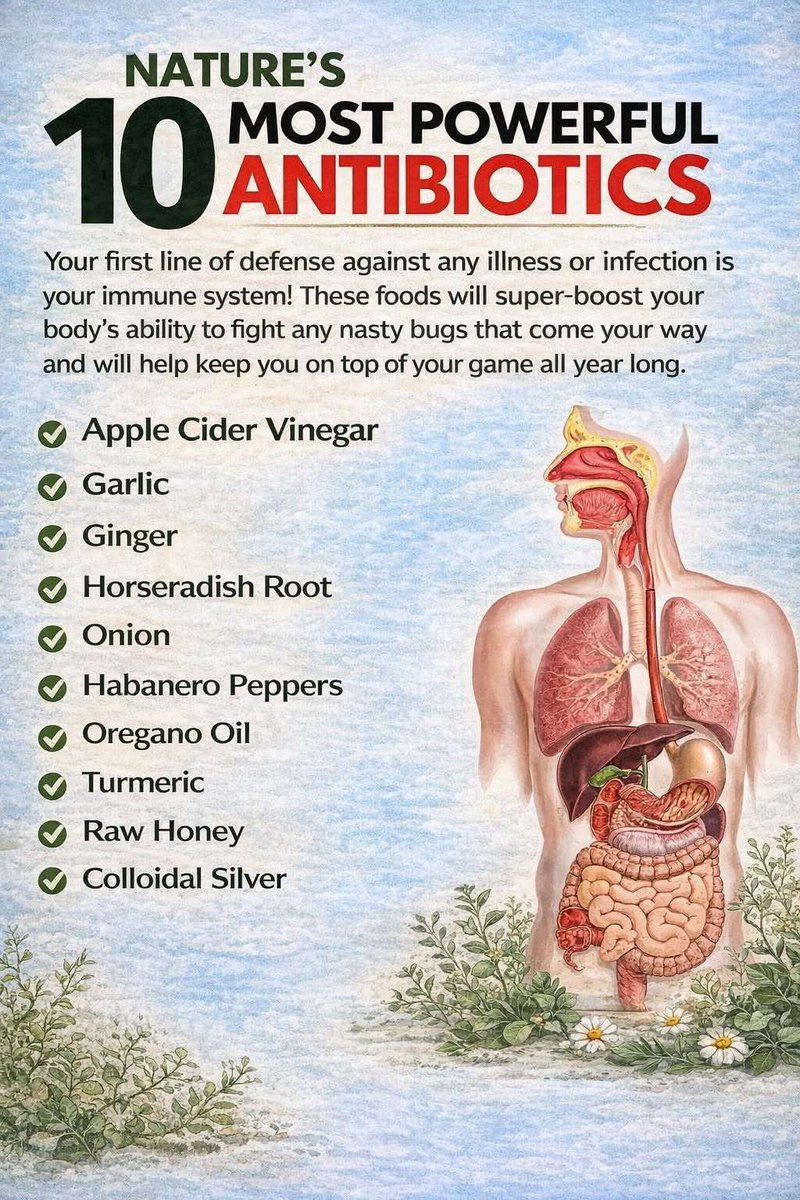 BarbaraOneillAU's tweet image. They told you antibiotics were the first line of defense.
Nature says otherwise. 🌿

Garlic. Ginger. Turmeric. Raw honey.
These aren’t trends — they’re survival tools.

Your immune system was designed to be supported, not replaced.
Feed it wisely.

Health is not something you…