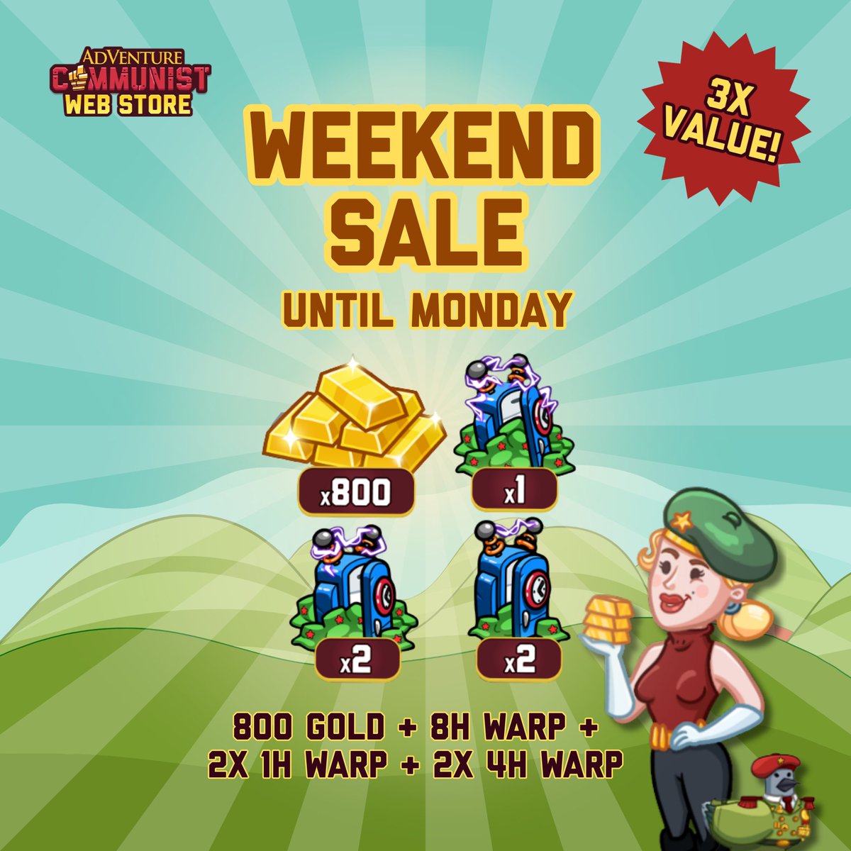 LOTS OF DEALS to fuel your pursuit of bringing glory to The Motherland. Grab the Hot Deal (on until TOMORROW) and the Weekend Sale (on until Monday!): adcom.hyperhippo.com/?utm_source=so… 🥔💰😤