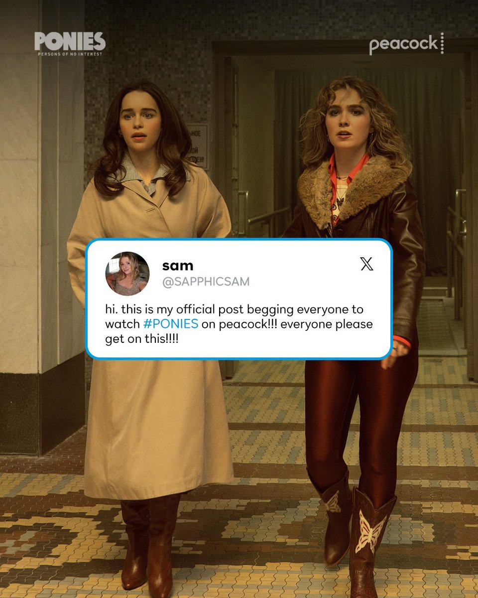 peacock's tweet image. These spies are taking names and stealing hearts.

#PONIES is streaming on Peacock.