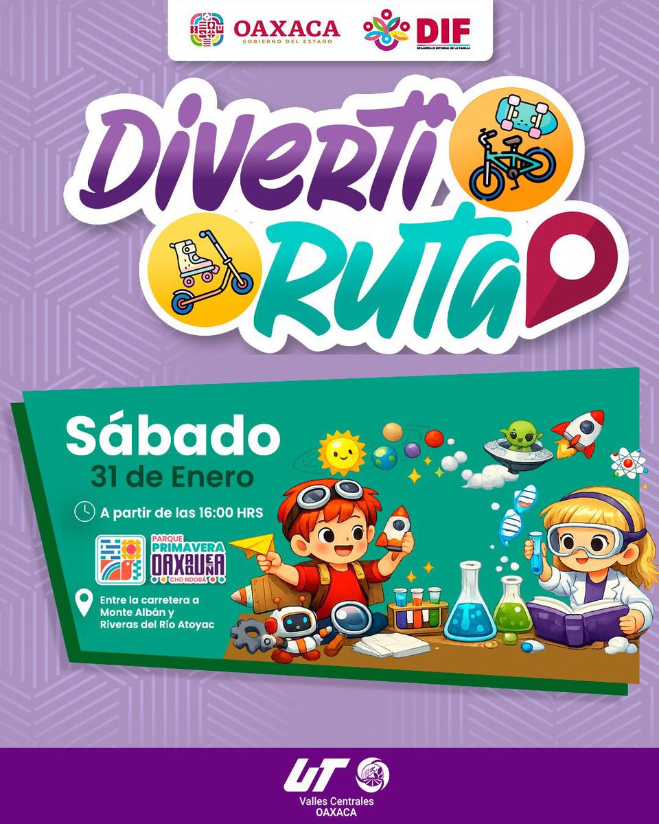 Como <a href="/utvco/">UTVCO</a> les esperamos mañana en el <a href="/parqueprimoax/">Parque Primavera Oaxaqueña</a> para vivir un sábado lleno de ciencia y diversión 🔬🔭🧬 con toda la familia 🧑‍🧑‍🧒‍🧒

¡No faltes!