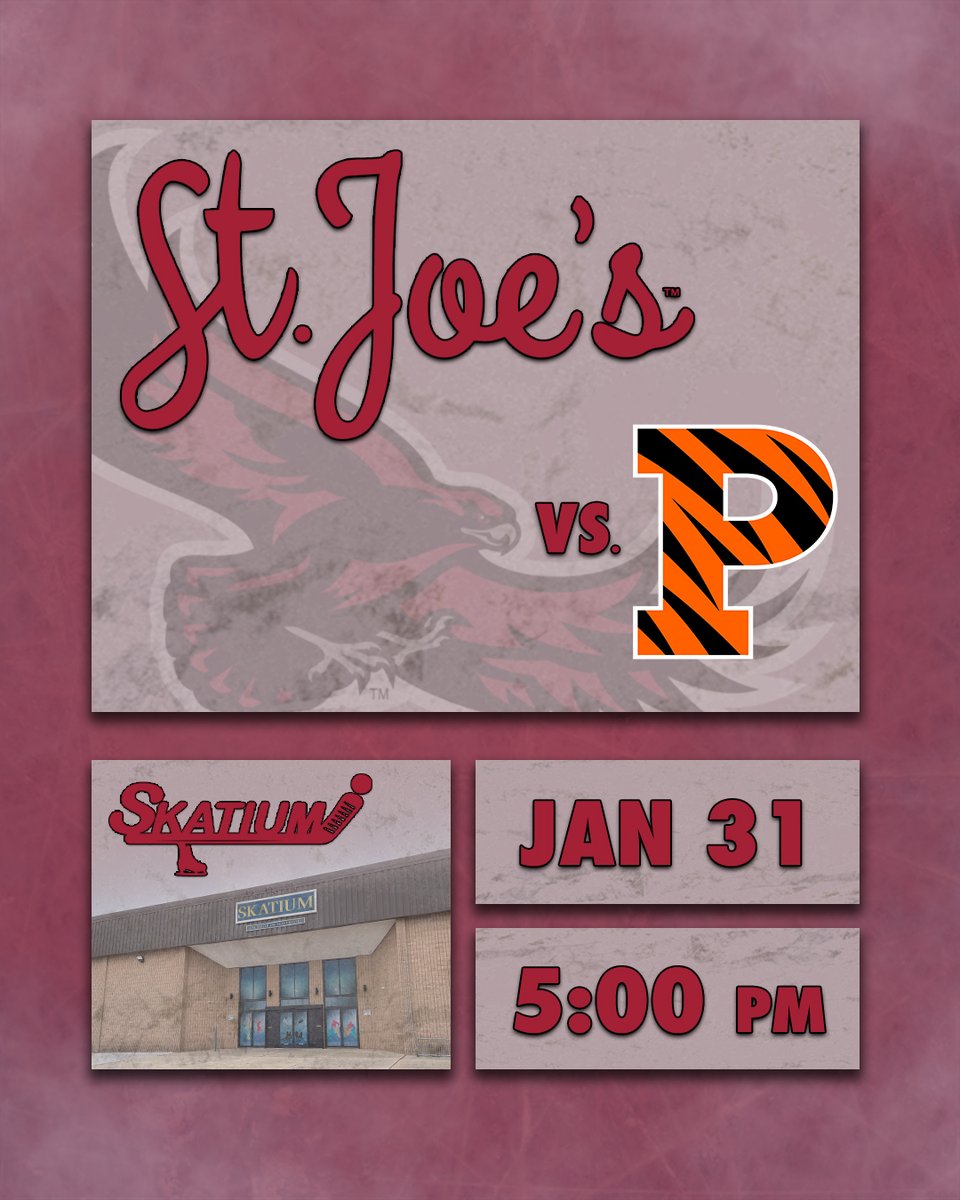 Stop by the Skatium on Saturday, January 31, for some college hockey! 

The puck drops between St. Joe’s and Princeton at 5:00 p.m. 

Tickets are $5 at the door. Kids ages 12-and-under are free!