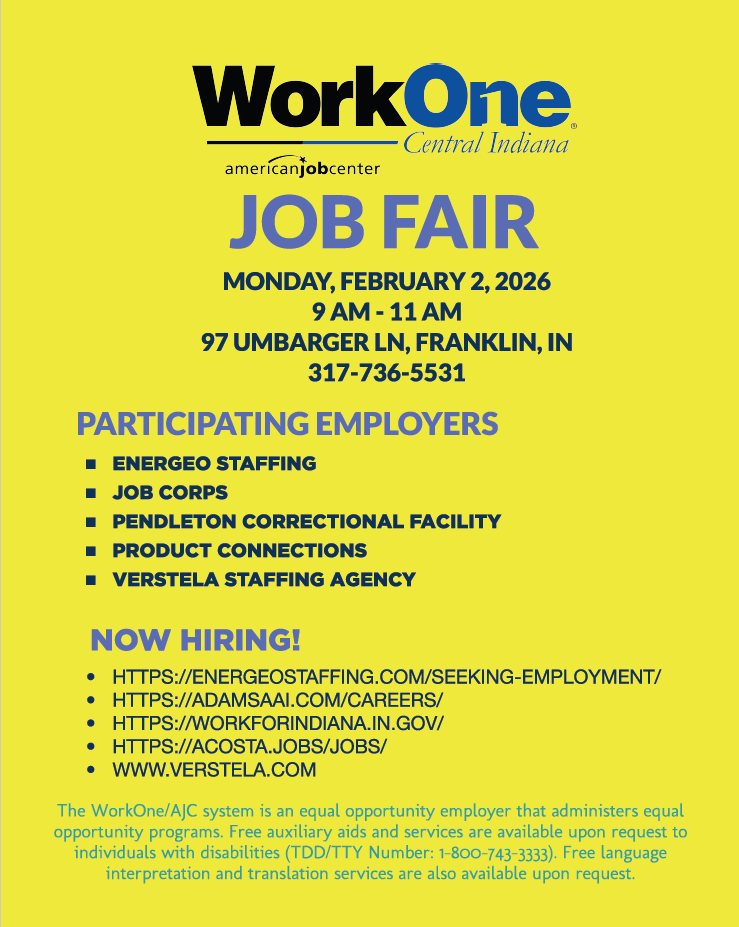Franklin Job Fair.  Monday 2/2/26 9am to 11am.