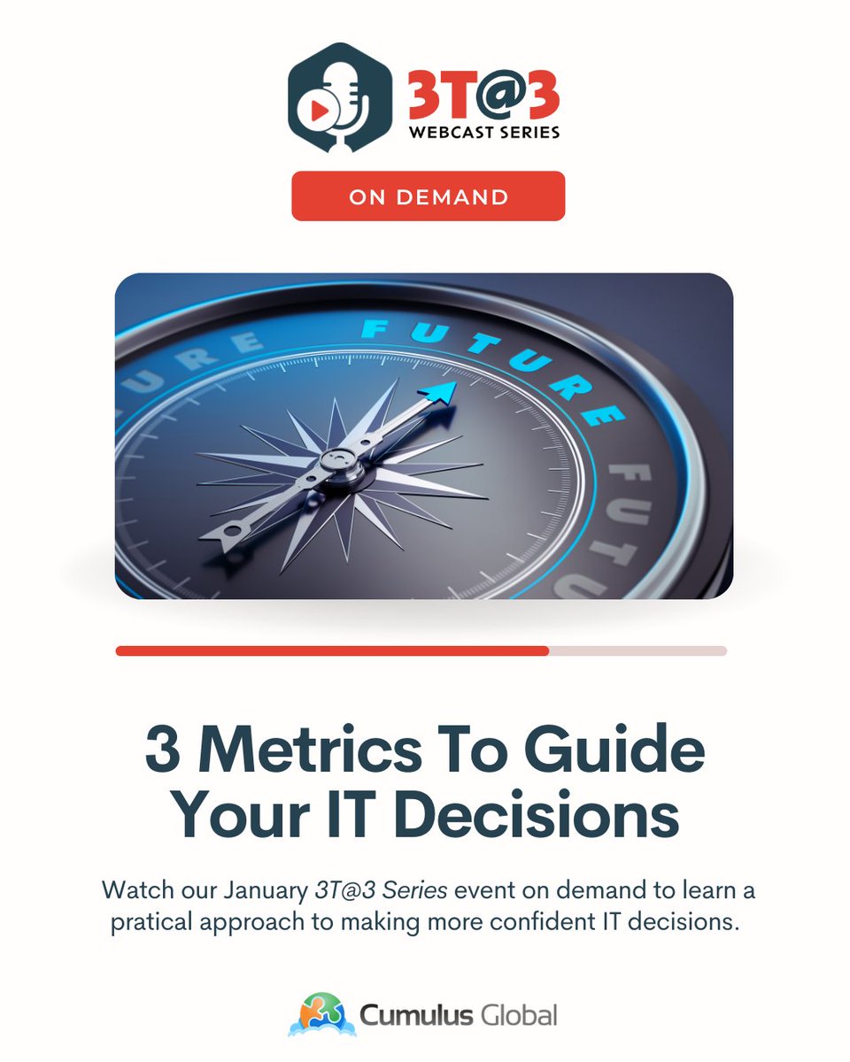 ▶️ Our latest 3T@3 Series event is now available on demand. 
Watch to learn how productivity, security, and affordability can guide your IT decisions. 

jump.cumulusglobal.com/45HAxDb 

#ITStrategy #BusinessTechnology #SmallBusiness #SMB #ManagedCloudServices