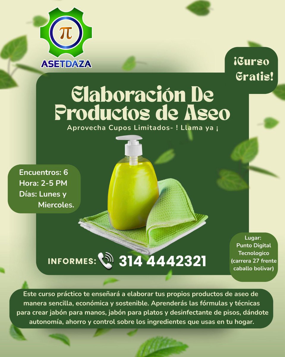 Egresado Damasiano, sigue creciendo con ASETDAZA.

Te invitamos a un curso gratuito de elaboración de productos de aseo: práctico, útil y sostenible.Cupos limitados. 
Aprende, ahorra y construye nuevas oportunidades para tu vida.

¡Anímate a participar!
<a href="/VeeduriaDamasoZ/">VEEDURIA DAMASO ZAPATA</a>