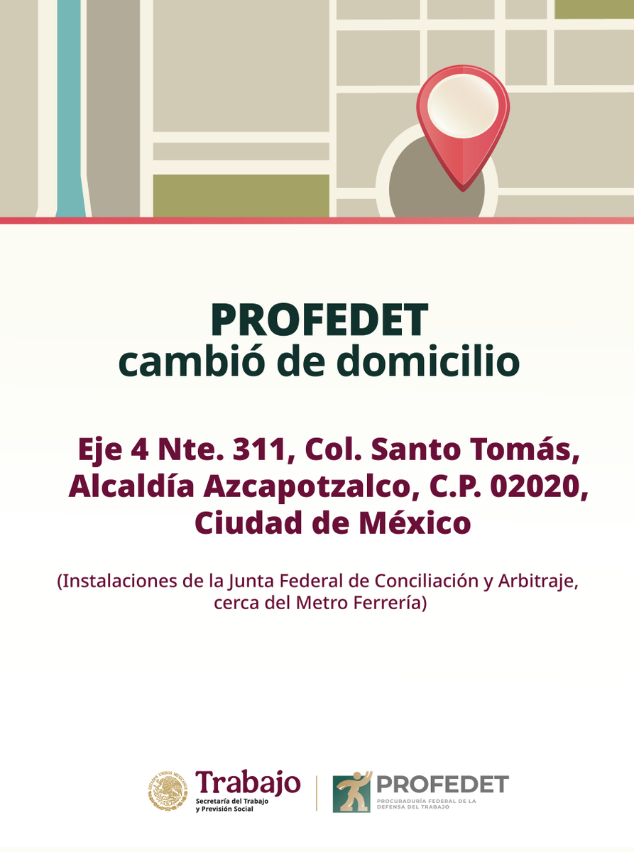 PROFEDET's tweet photo. ⚠️¡#AvisoImportante!

📣Cambio de domicilio de la #PROFEDET

📍Eje 4 Nte, No. 311, Col. Santo Tomás, Alcaldía Azcapotzalco, C.P. 02020, Ciudad de México, CDMX

🔎https://t.co/3hlLslnLtB https://t.co/K6rAci9JpH