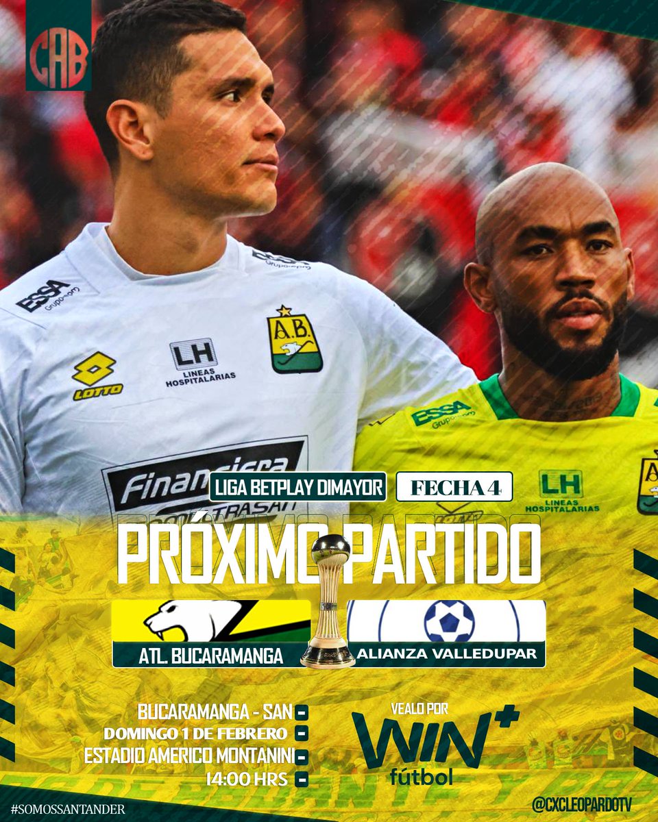 El #Leopardo vuelve a casa y está vez recibe la visita de <a href="/AlianzaFc_ofic/">Alianza Valledupar F.C.</a> , con 5 puntos luego de tres salidas en el campeonato #AtleticoBucaramanga quiere seguir sumando #VamosBucaros

📅Domingo 1 de Febrero 
🏟️Estadio Américo Montano 
⌛Hora 14:00
⚽Fecha 4
#AB VS #Alianza