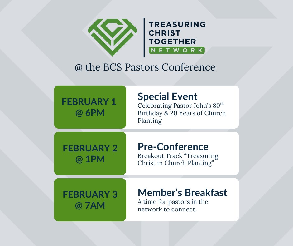 Attending the 2026 BCS Pastors’ Conference next week? We would love to connect! Join us at one of our gatherings or stop by our booth in the exhibitors' hall. Contact jackey@tctnetwork.org for more information.