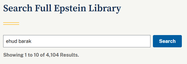 lSRAELl PRIME MINISTER EHUD BARAK appears in the Epstein Files 4,104 times. 

no wonder Virginia Giuffre is in witness protection.