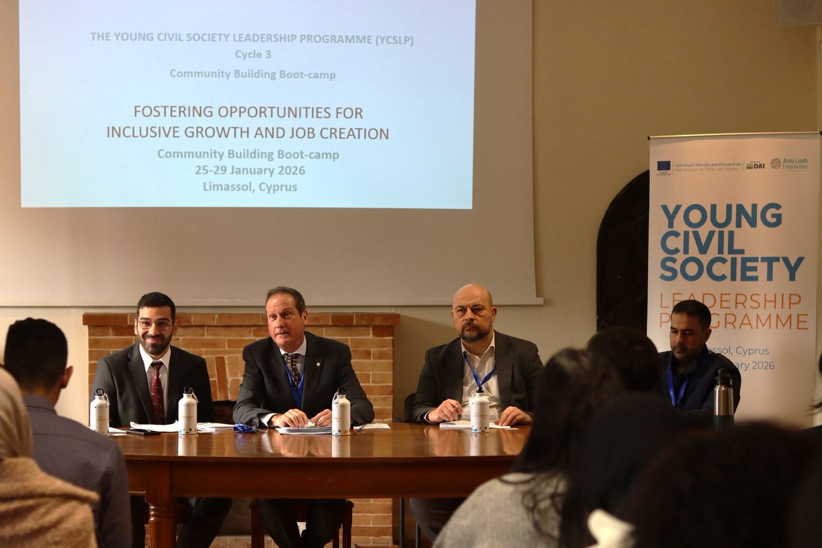 AnnaLindh's tweet photo. The 3rd cohort of our Young Civil Society Leadership Programme Bootcamp has wrapped up in Limassol, Cyprus! 21 Young Leaders from 10 Southern Mediterranean countries came together to enhance their community-based projects on Inclusive Growth and Job Creation for Social Impact. https://t.co/K9LrLTZaV9