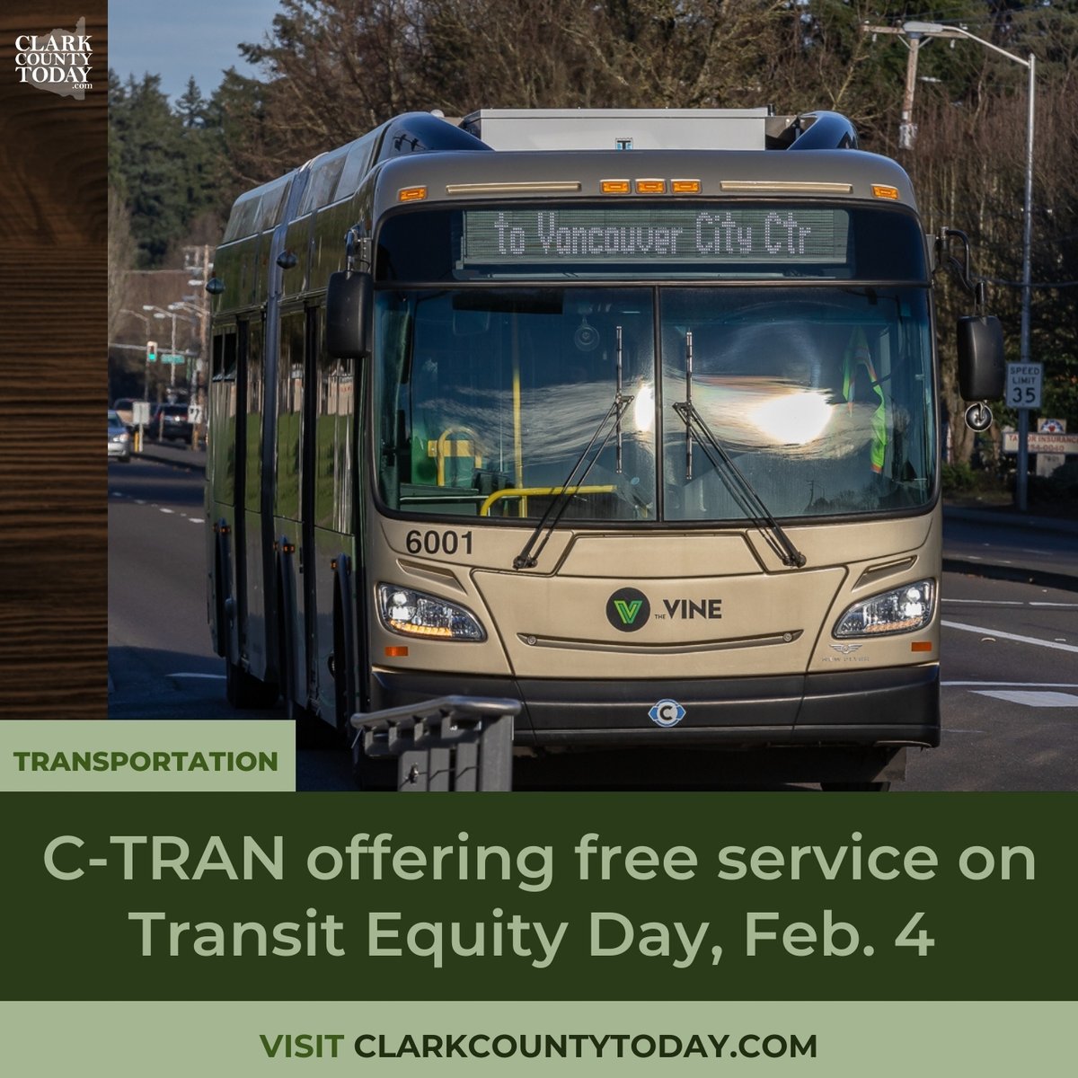 NewsFromCCT's tweet image. C-TRAN will offer free service on all routes on February 4 for Transit Equity Day, honoring the legacy of Rosa Parks, with regular weekday schedules in effect. clarkcountytoday.com/news/c-tran-of… #CTRAN #TransitEquityDay