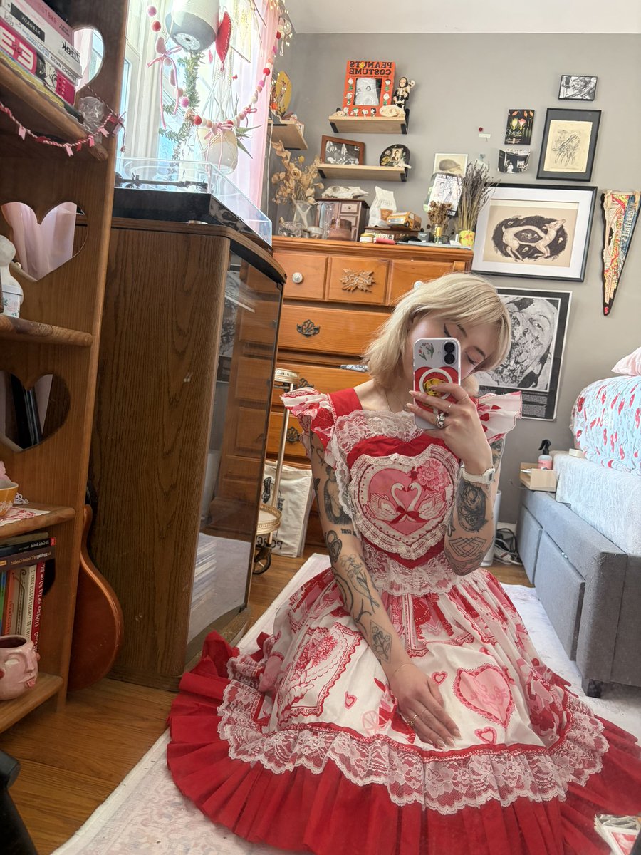 don't care + didn't ask + valentine swans vintage apron dress