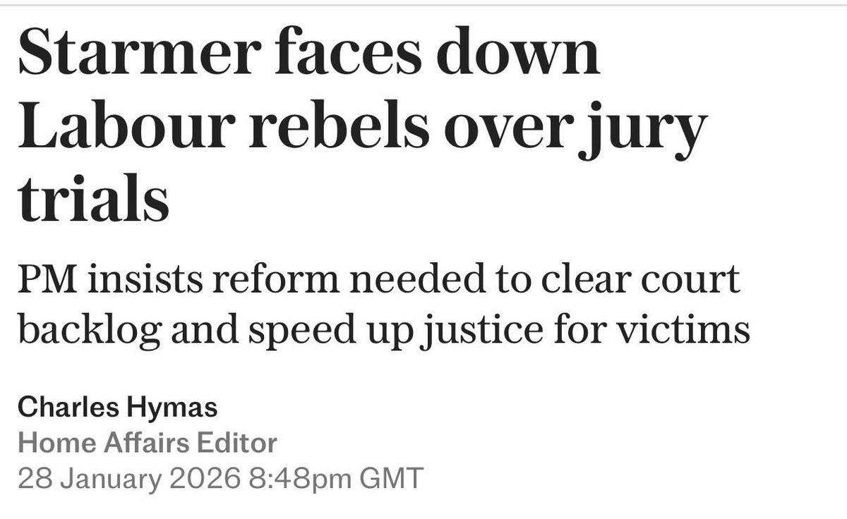 The PM has doubled down on scrapping Jury Trials. 

He insists that reform is needed to clear the backlog. 

Scrapping Jury Trials would eliminate 2% whilst eroding your ancient rights