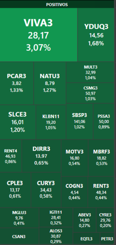 Papéis do IBOV com variação positiva no pregão de hoje