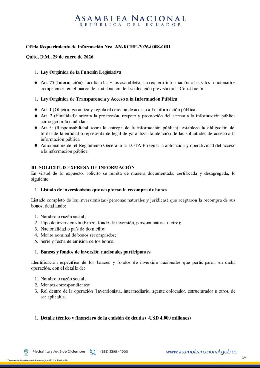 Hector5RC's tweet photo. ¿NEGOCIADO MILLONARIO EN LA DEUDA EXTERNA? 

¡Estamos investigando a fondo este robo descarado!  Como asambleísta exigí al MEF la lista COMPLETA y PÚBLICA de los especuladores que se embolsillaron millones con la recompra de bonos por ~USD 3.000 millones, financiada con NUEVA deuda de USD 4.000 millones al 8,75% y 9,25% (la “genial” estrategia de Noboa). 

 ¡No es éxito histórico, es ESTAFA A MANO LIMPIA! Bancos y fondos cercanos al poder compraron baratísimo cuando el país estaba en el suelo y ahora el Estado les regala plata pagándoles casi al nominal. 

La deuda NO baja: se pone MÁS CARA, MÁS LARGA (hasta 2039) y SE PERPETÚA para siempre. El supuesto “alivio” de 2026 es puro engaño para pagarle primero al FMI mientras hospitales sin medicinas, escuelas sin libros y policías sin balas.  

¡EL PUEBLO PAGA LA FIESTA DE LOS RICOS DE SIEMPRE!  
@FinanzasEc 
@BancadaRC5 
@RC5Oficial