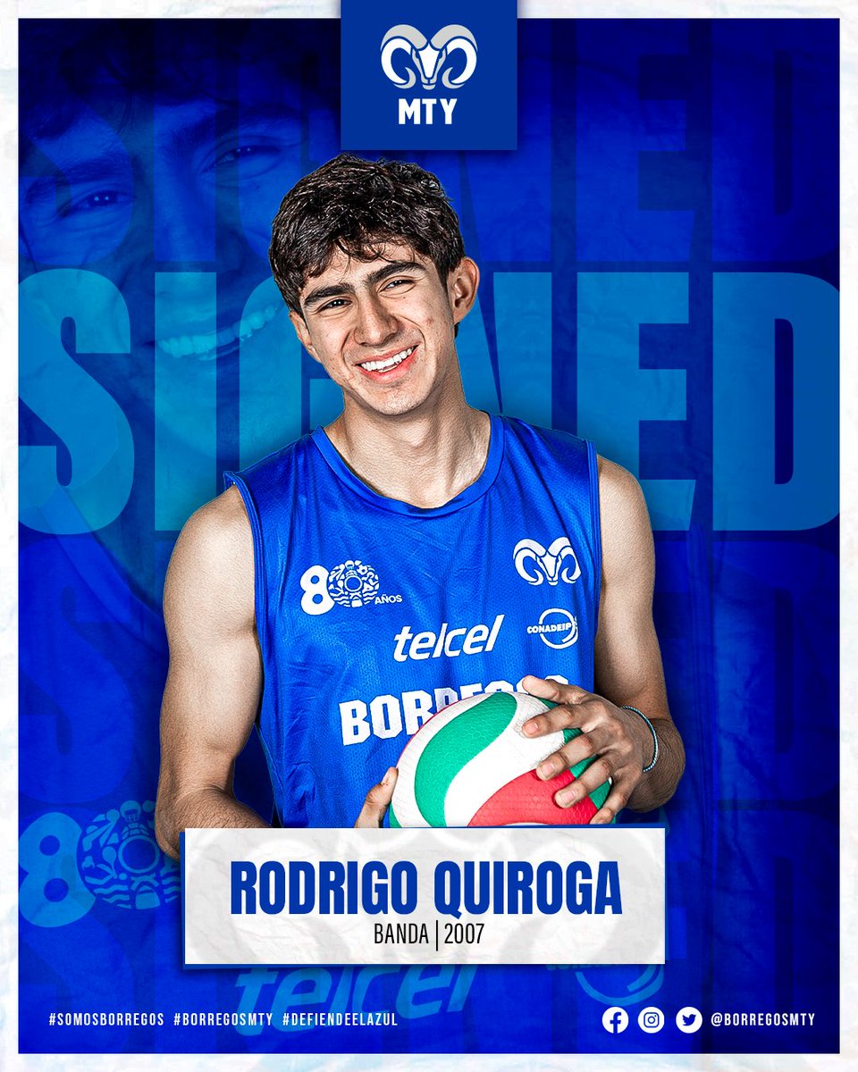 BorregosMty's tweet photo. SIGNED 🏐
Bienvenido Rodrigo Quiroga 🤘 Campeón Nacional en los juegos Conade 2025, llega para reforzar a nuestro equipo en su camino hacia el Final Four de la @CONADEIPmx 🔥
#BorregosMty #FearTheHorn #signed #rookie #CONADEIP #BorregosEnCONADEIP #volleyball #voleibol https://t.co/9ynp2XQXkq