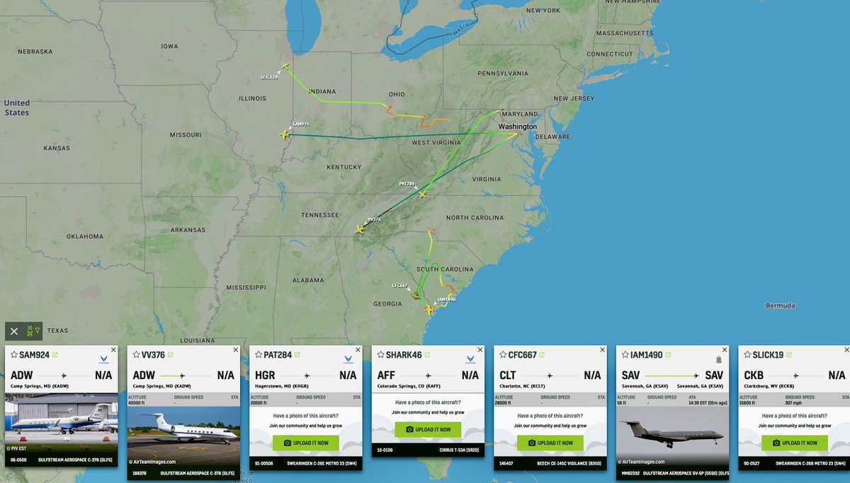 KellerWomack's tweet image. I agree, Sue. I suspect that they may be conducting experiments as part of this operation. No tangible proof (yet) but here are some oddities:
1. A large number of Beech Hurons are in flight, spread throughout certain regions. Usually, there may be 1 or 2 flying. I've seen 10+