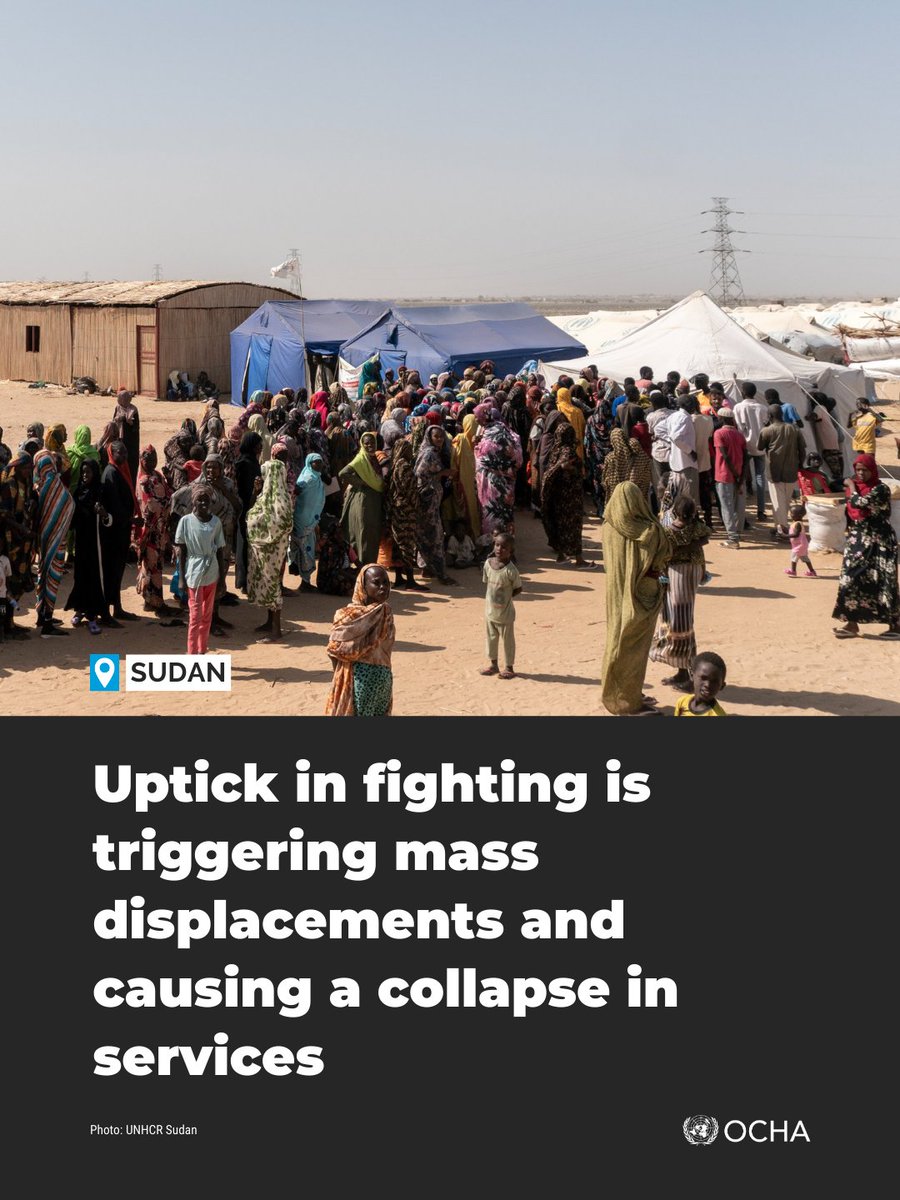 UNOCHA's tweet image. South Kordofan is on the brink.

Civilians face escalating violence, mass displacement and a collapse of basic services.

Dilling and Kadugli are cut off, markets empty, health care exhausted.

Attacks on civilians must stop – and safe, sustained humanitarian access is urgent.