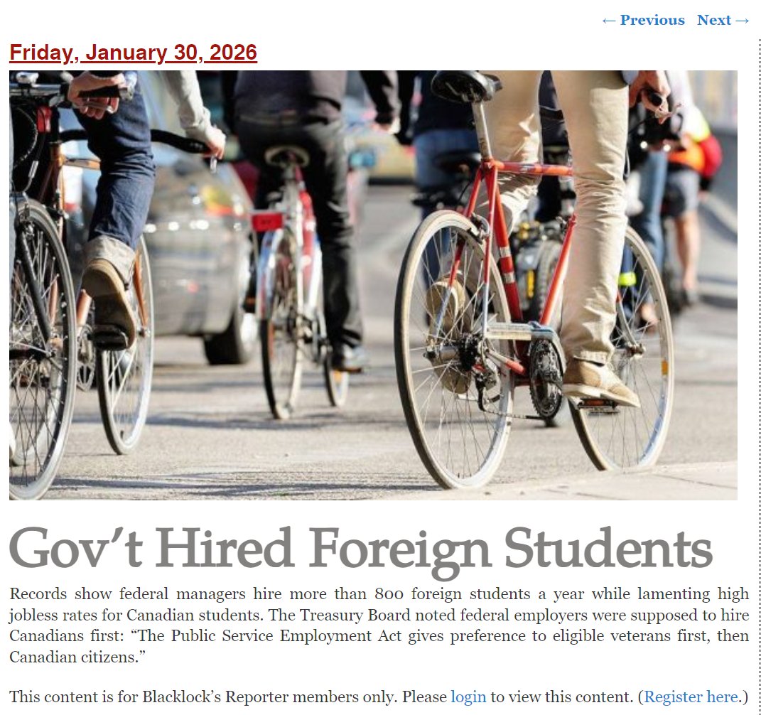🚨BREAKING 

CANADIAN FEDERAL GOVERNMENT HIRES MORE THAN 800 FOREIGN STUDENTS EVERY YEAR

this, despite high unemployment rate for Canadian students. 

-Blacklock's

(sidenote: we all should be supporting Blacklock's, they do great work.)