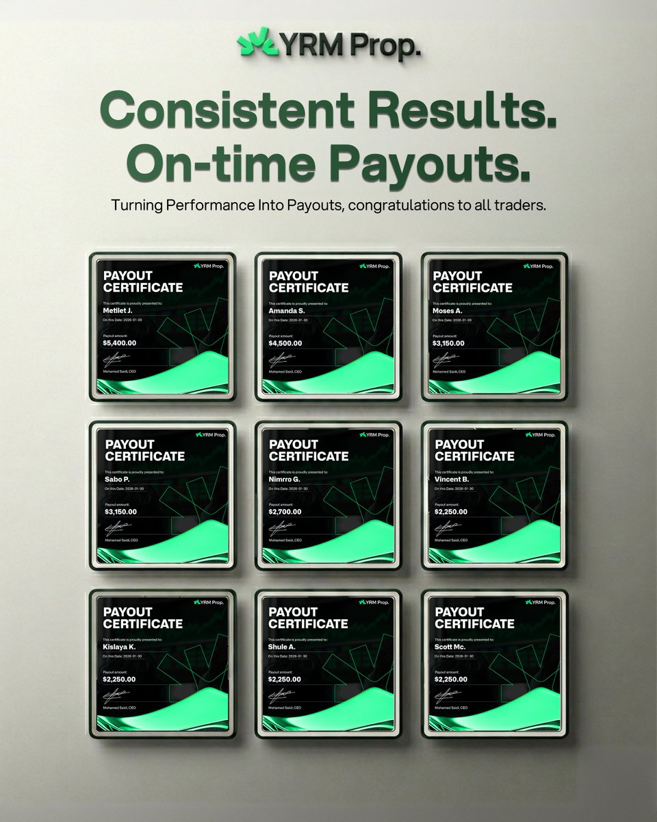 At YRM Prop, consistency is the edge.

These payouts are built on discipline, not chance.
Every payout is tracked live on Payout Junction for full transparency.

Trade by the rules. Get paid with confidence. 💚📈