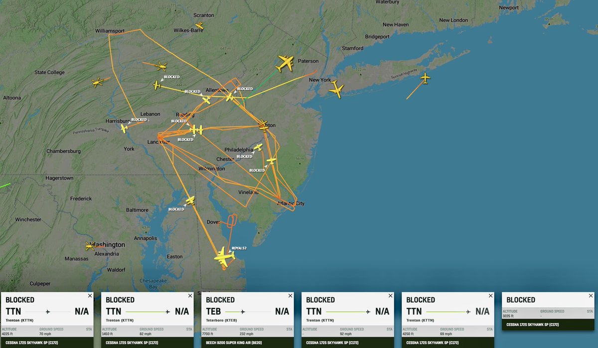 KellerWomack's tweet image. I agree, Sue. I suspect that they may be conducting experiments as part of this operation. No tangible proof (yet) but here are some oddities:
1. A large number of Beech Hurons are in flight, spread throughout certain regions. Usually, there may be 1 or 2 flying. I've seen 10+