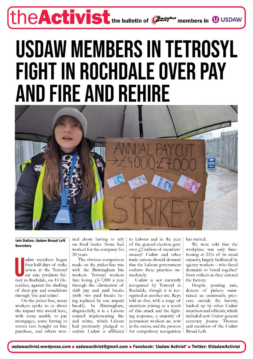 🚩🚩🚩The new issue of the Activist is available now!

👉👉👉Articles supporting Usdaw's call to reject Morrisons attempts to hold down workers wages to the minimum wage and a report from the Tetrosyl strike in Rochdale

👉👉👉Read the Activist online at wp.me/p1VEQE-b0