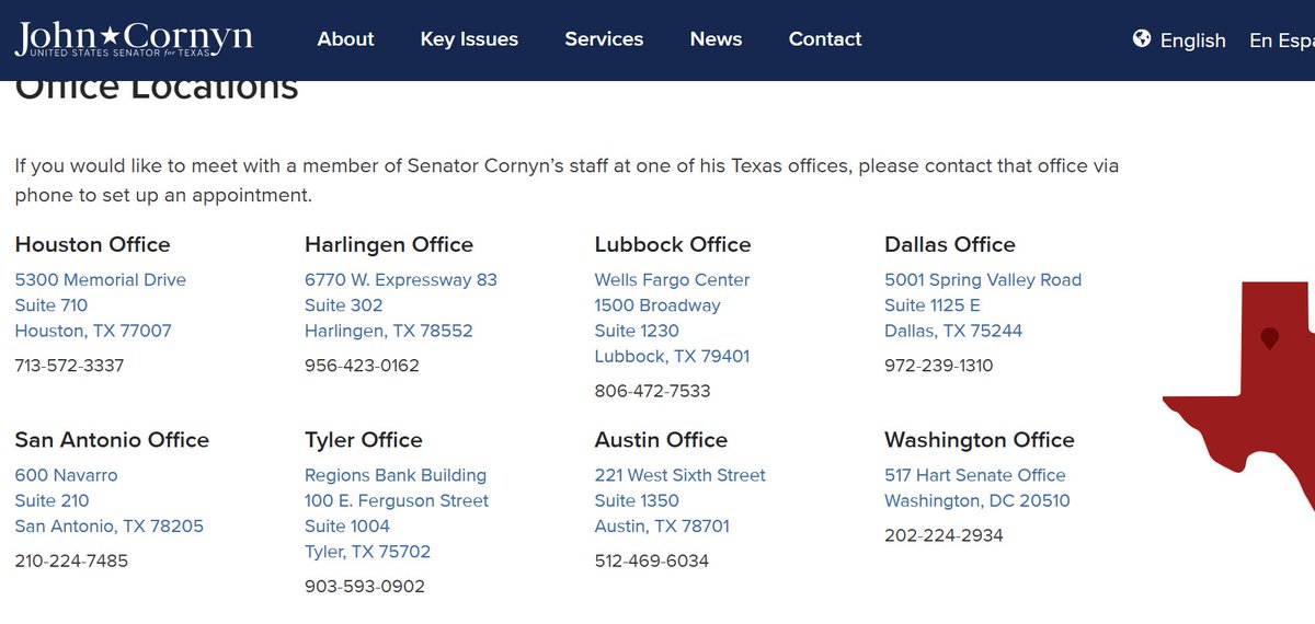 Glad to see Senator <a href="/JohnCornyn/">Senator John Cornyn</a>  has all these offices but no one answering the phones. As everyone knows, a true representative of the people is one who won’t listen to them