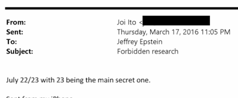 emilyakopp's tweet image. New docs confirm something I reported last year: the Reid Hoffman-affiliated MIT Media Lab hosted a conference called "Forbidden Research" that proposed "child-sized sex robots" and considered inviting benefactor Jeffrey Epstein.