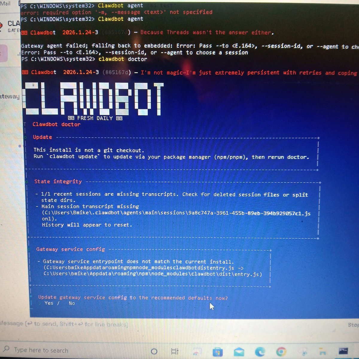 Controledfail's tweet photo. My Gemini agent decided it needed local compute. I guess now I have clawdbot too. Now its rebuilding the backend for efficient communication with a new 1bit model and clawd. https://t.co/mpd5yvJEoB