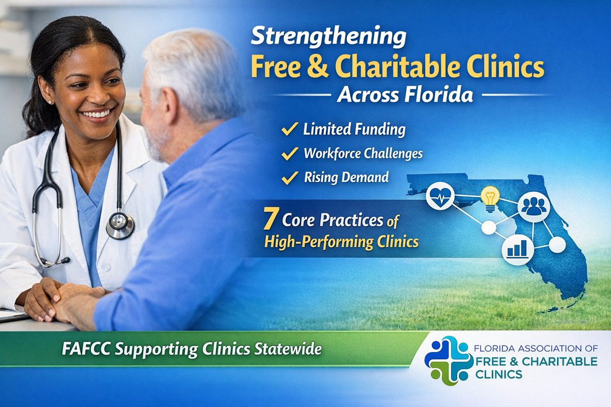 TheFAFCC's tweet photo. For our #FAFCC members!:
Free and charitable clinics face constant challenges—but some continue to thrive. Research identifies 7 core practices shared by high-performing clinics. Read more here: 
https://t.co/G1NDUKO26n https://t.co/HAhWZOlpfb