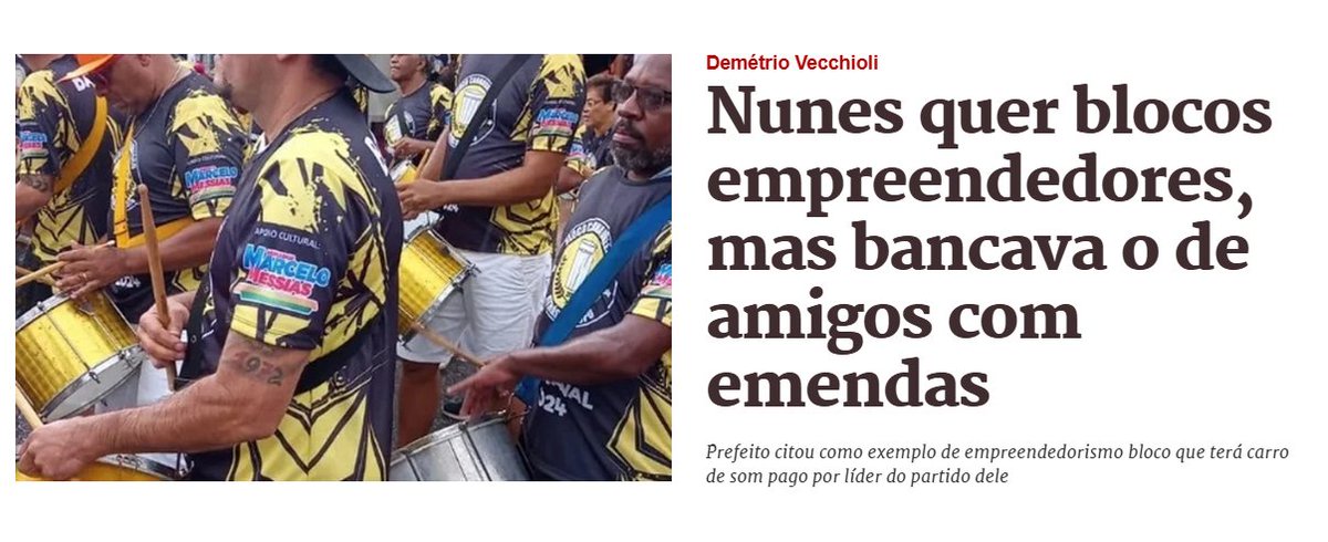 demetriovec's tweet image. Ricardo Nunes rebateu as críticas pelo fomento ao carnaval de rua. Disse que os blocos precisam parar de serem acomodados. 

Citou como exemplo de empreendedorismo o bloco que frequenta, o Atrás do Copo, que pede ajuda para o comércio local.

O que ele não contou é que o bloco só…
