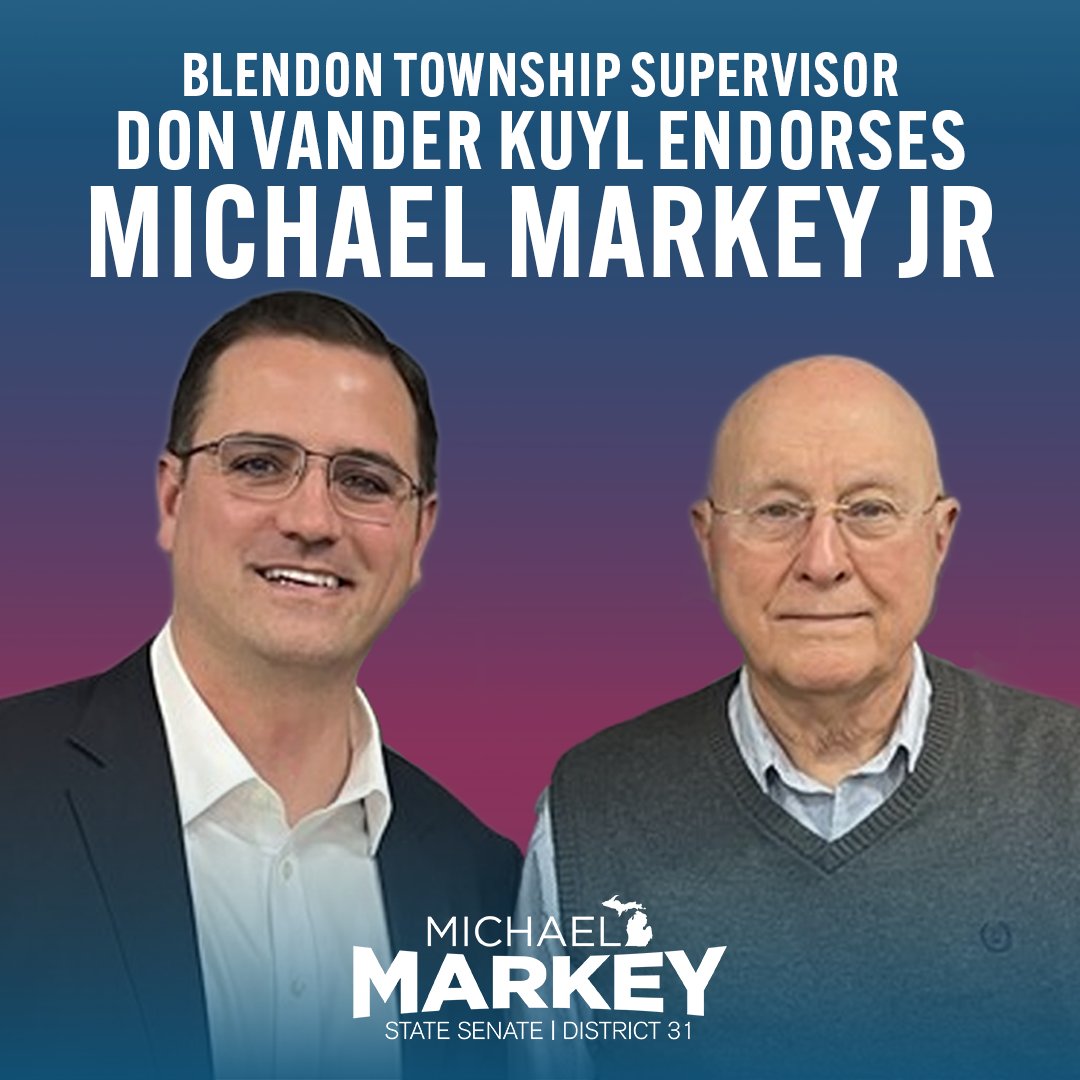 “I’m proud to endorse Michael Markey for State Senate. Michael understands the issues facing communities like ours, from responsible budgeting to protecting local control, and he has the experience and common sense to deliver real results in Lansing. He’ll be a strong, steady