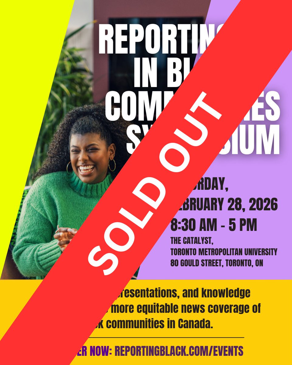 reporting_black's tweet photo. The Reporting in Black Communities Symposium is officially sold out! 
Thank you to everyone who signed up. We’re looking forward to coming together to network, learn and discuss how we can all improve journalistic coverage of Black communities in Canada. https://t.co/2vrJ58ZyVf
