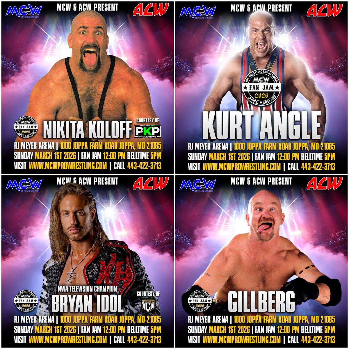 Coming to #FanJam5 on Sunday March 1st from The RJ Meyer Arena in Joppa, #Maryland 👇👇

• #WWE Hall Of Famer and Olympic Gold Medalist <a href="/RealKurtAngle/">Kurt Angle</a>
• Wrestling Legend <a href="/NikitaKoloff1/">Nikita Koloff</a>
• #NWA Worlds Television Champion @TheBryanIdol
• Former WWE Superstar Gillberg

Meet these