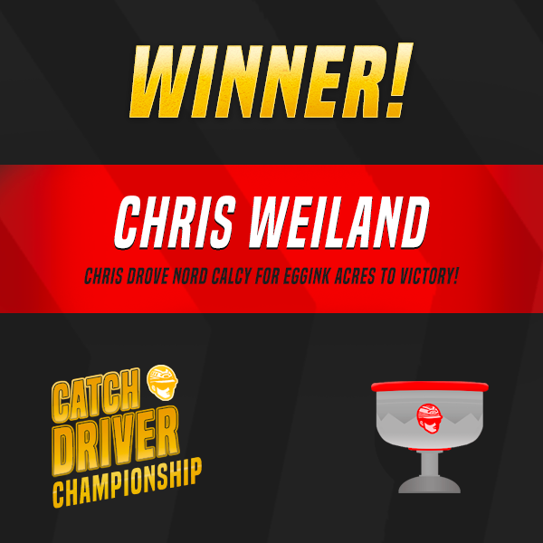 CatchDriverGame's tweet image. The winner of the Catch Driver Championship is Chris Weiland! Chris drove Nord Calcy for Eggink Acres to victory! 

Join Pro Series, and drive against the best in Catch Driver!