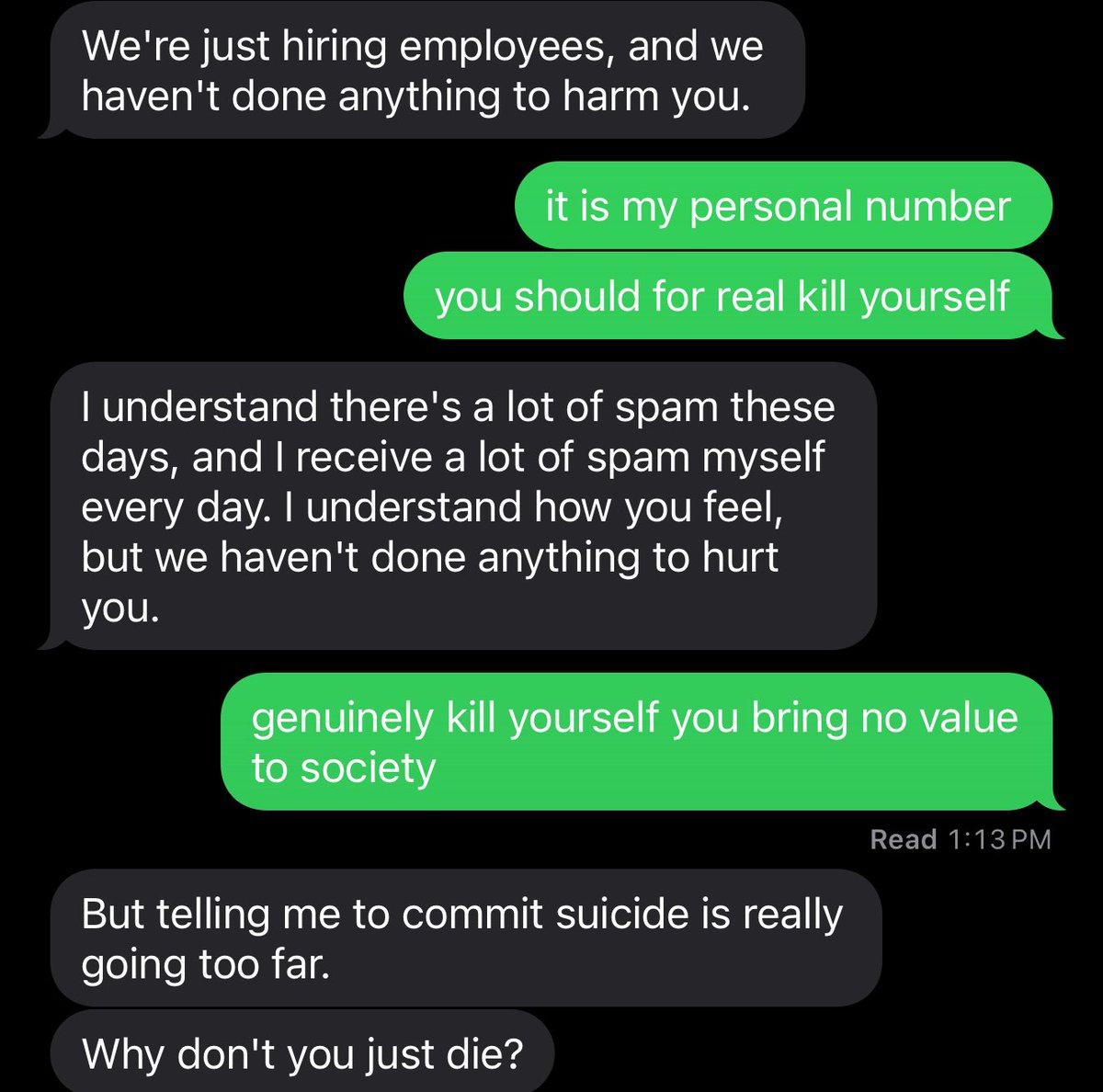 slime_machine's tweet image. got the spam text guy to break