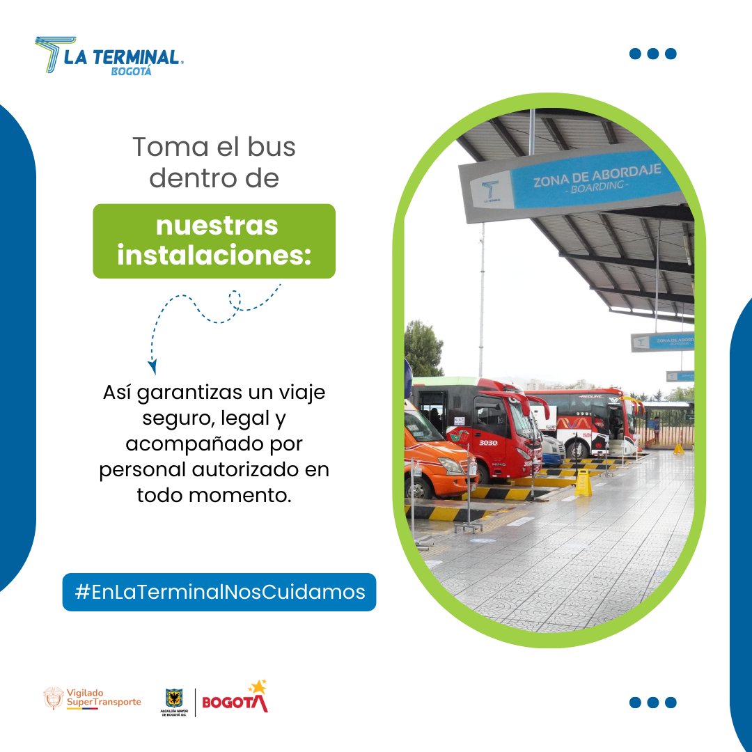🚨 ¡No te expongas!

🚍📍Aborda tu bus SOLO dentro de La <a href="/TerminalBogota/">Terminal de Transporte de Bogotá</a>.

Así garantizas un viaje seguro, legal y con el respaldo de personal autorizado✅🇨🇴.

#EnLaTerminalNosCuidamos💚💙🫂