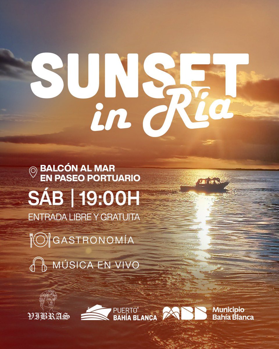 🌅 Viví el Sunset in Ría

El verano se disfruta distinto cuando lo compartimos frente al mar. Vení a ser parte de una tarde única en la Ría: música, buena energía y uno de los atardeceres más lindos de la ciudad.

Relajate, conectá y ve caer el sol como nunca antes.