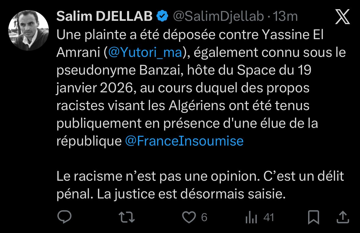 Yutori_ma's tweet photo. Une plainte pénale pour faits de faux doxing, de diffamation publique et de harcèlement est en cours de constitution et sera déposée devant les juridictions compétentes en France à l’encontre de M. Salim Djellab. https://t.co/zTmUOMQ9mX