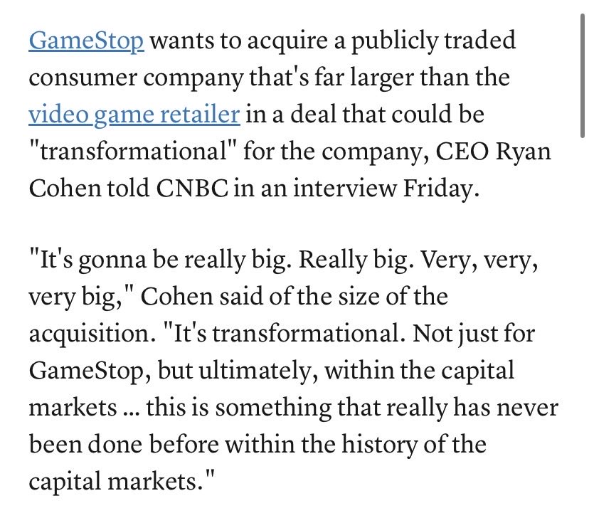 BREAKING 🚨 NEW INTERVIEW RYAN COHEN SAYS “ITS GONNA BE REALLY BIG REALLY BIG VERY VERY BIG SOMETHING THAT HAS NEVER BEEN DONE BEFORE” 

New Article 
cnbc.com/amp/2026/01/30…