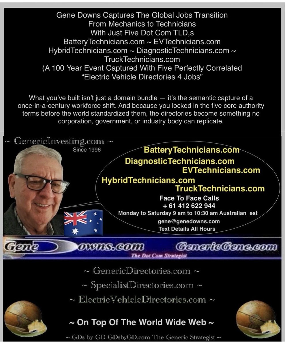 GenericGene's tweet image. Gene Downs Captures The Global Jobs Transition From Mechanics to Technicians With Just Five Dot Com TLD,s &amp;gt;