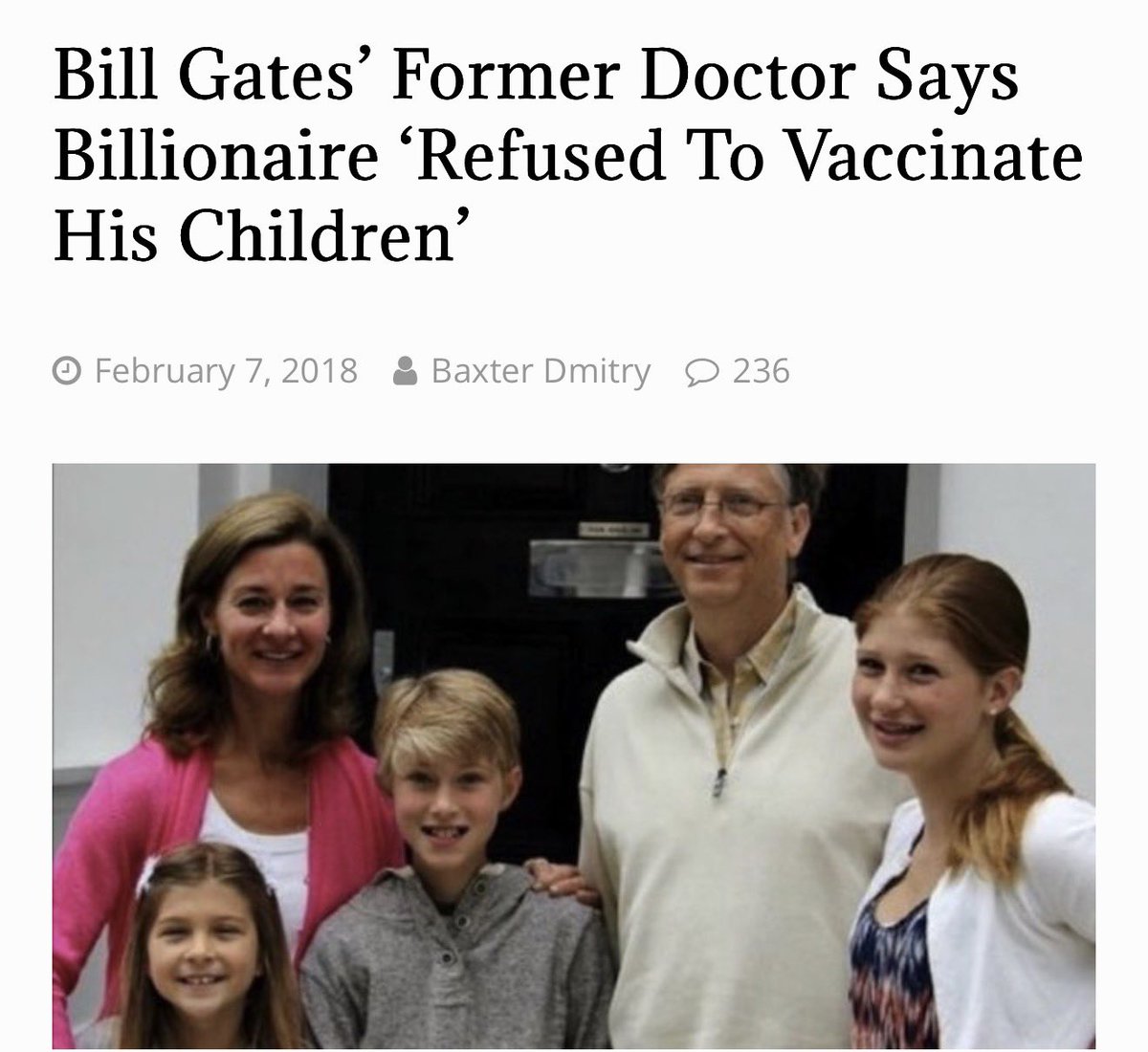 🚨🇺🇸🤔 L’ancien médecin de Bill Gates affirme que le milliardaire « a refusé de faire vacciner ses enfants ».

Le médecin qui était le médecin personnel de Bill Gates à Seattle dans les années 1990 affirme que le fondateur de Microsoft et fervent défenseur de la vaccination « a